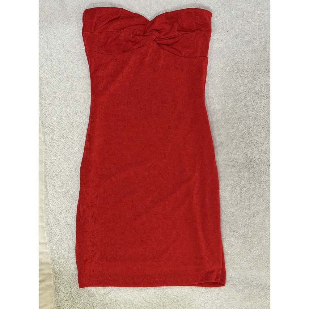 Princess Polly Red Strapless Twist Front Zip Short Bodycon Mini Dress US 4